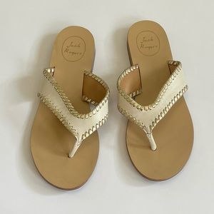 Jack Rogers Cream White and Gold Leather Sandals